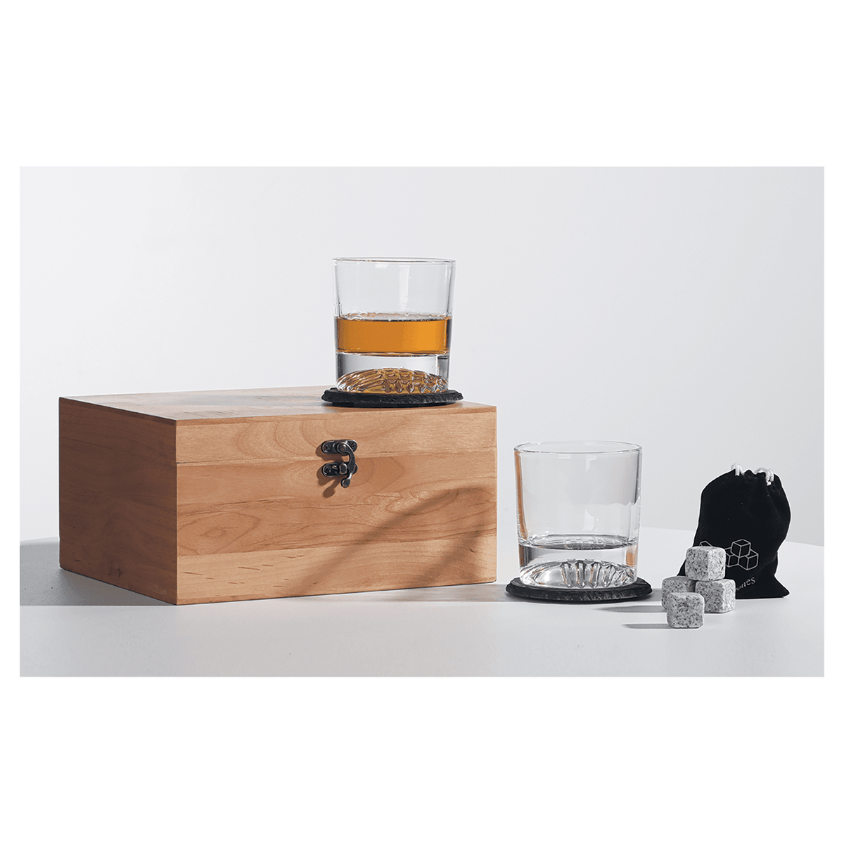 Custom Engraved Whiskey Gift Set with Wooden Box & Slate Coasters
