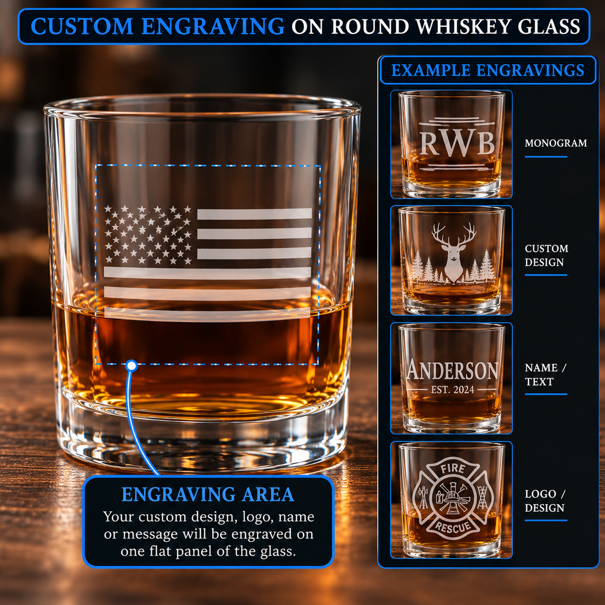 Custom Engraved 13 3/4 oz. Round Double Old Fashioned