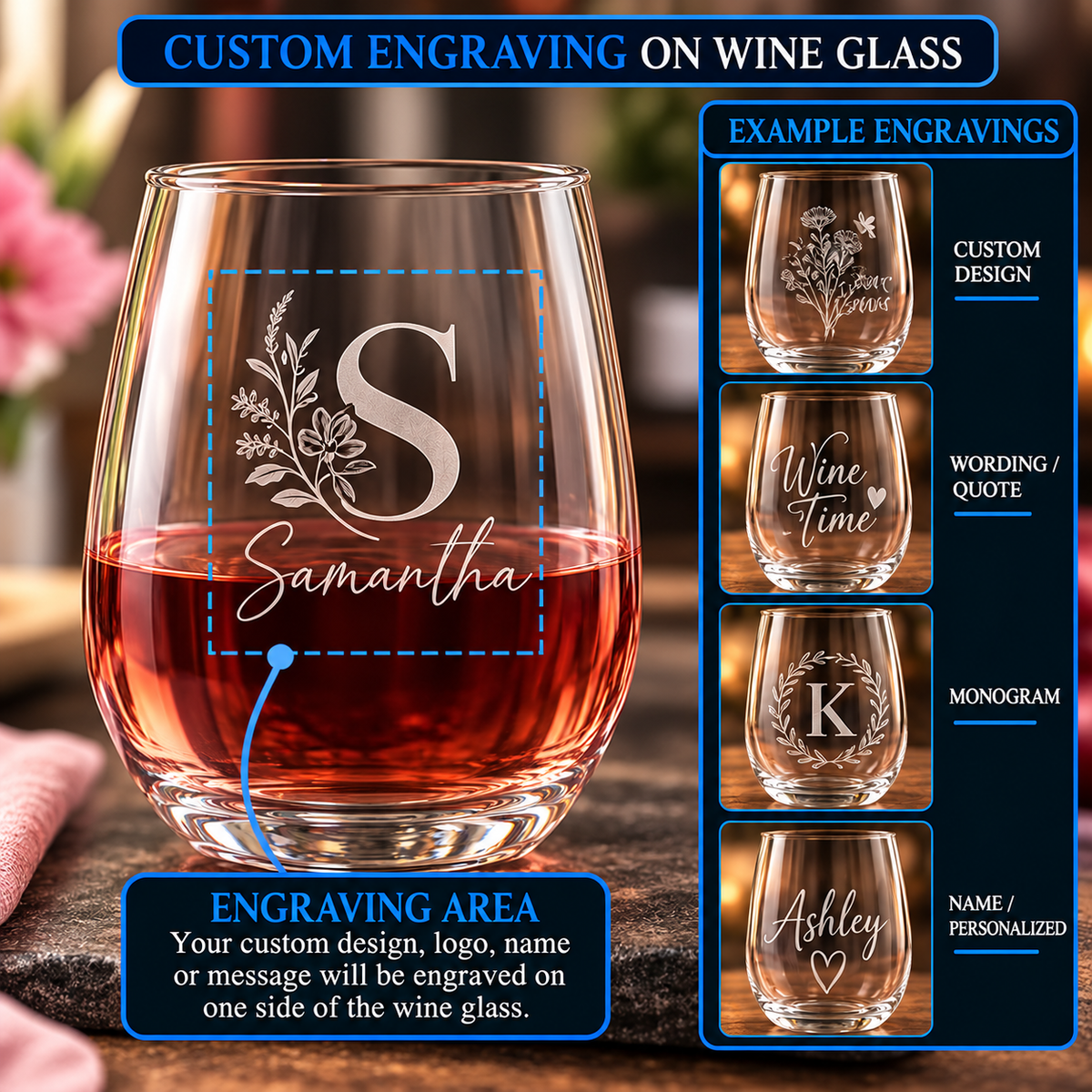 Custom Engraved 15 oz. Stemless Wine Glass