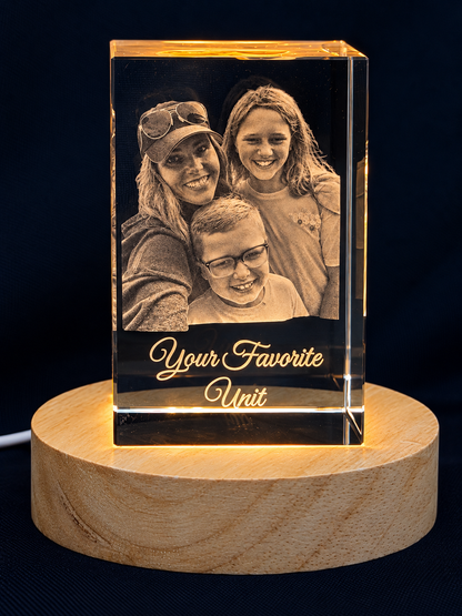 Custom 3D Photo Crystal with LED Wood Base