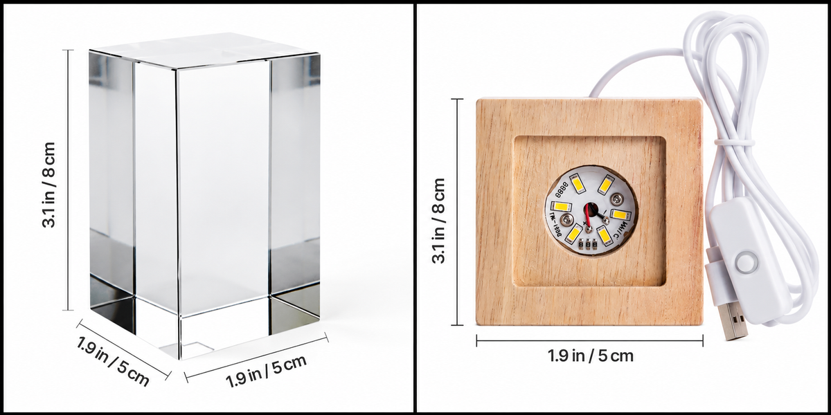 Custom 3D Photo Crystal with LED Wood Base