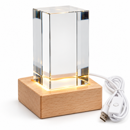 Custom 3D Photo Crystal with LED Wood Base