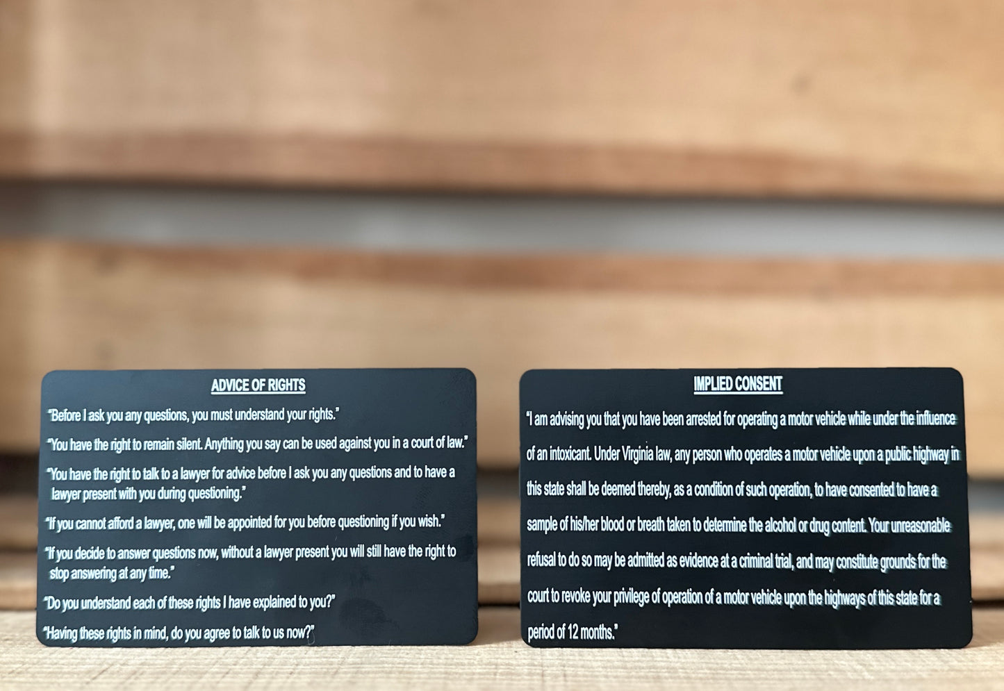 Two Side Custom Engraved Metal Law Enfrocement Legal Advisement Cards