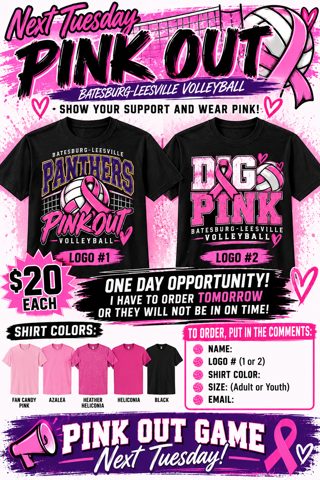 BL Panther Volleyball Pink Out T-Shirt